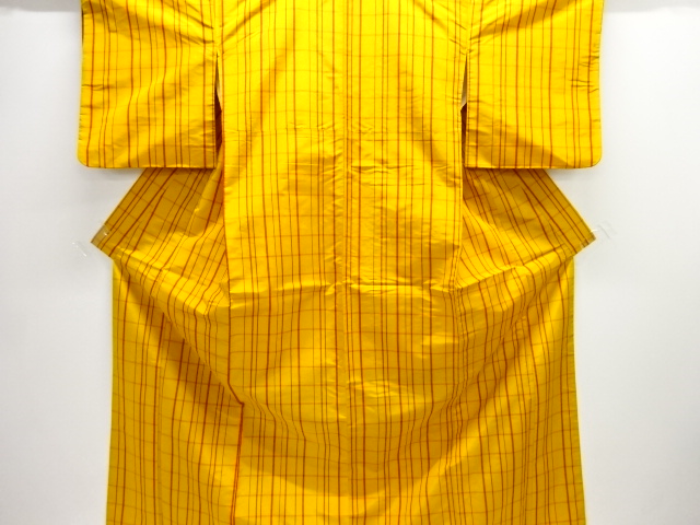 アンティーク　格子織り出し米沢紬着物